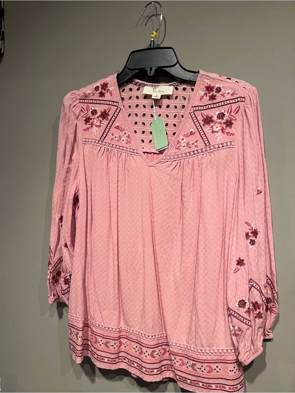 Westbound Pink Embroidered V-Neck Peasant Blouse